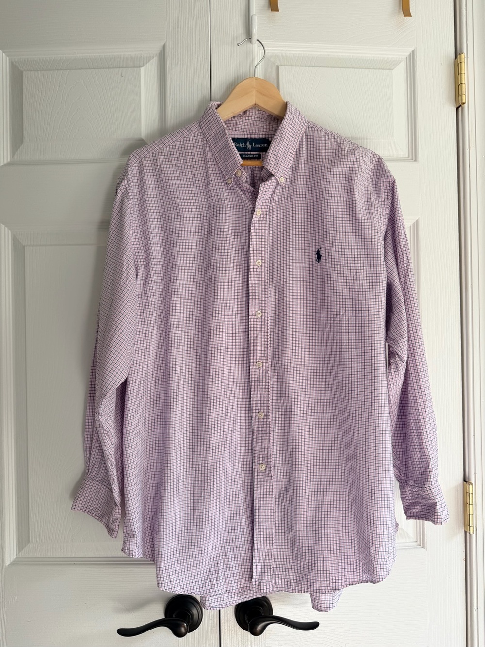 Ralph Lauren Classic Fit Button Down Shirt Men’s XL 17 1/2 Pink Navy Plaid